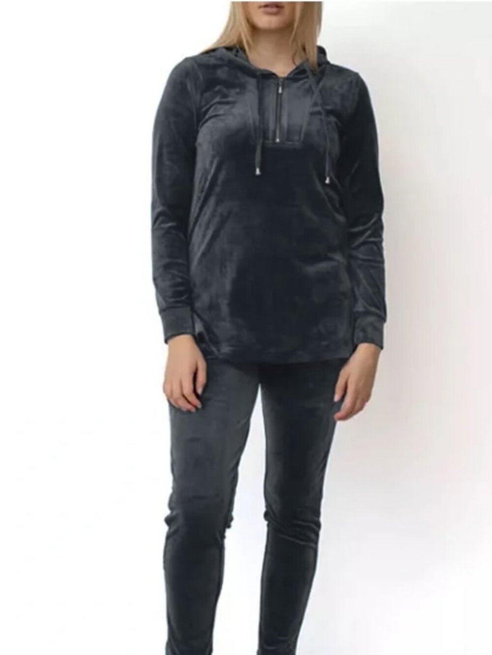 Cable & Gauge Studio Velour Quarter Zip Tunic Length Hoodie